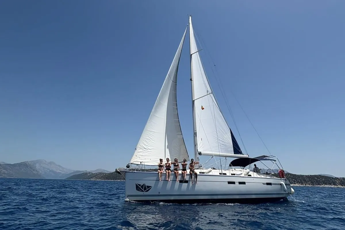 Exterior view of Midas, a Bavaria 45 Cruiser sailboat at Municipal Unit of Lefkada, Greece