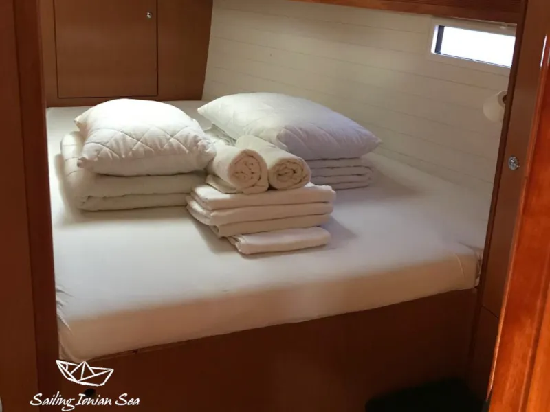 Cabin on Midas, a Bavaria 45 Cruiser sailboat at Municipal Unit of Lefkada, Greece