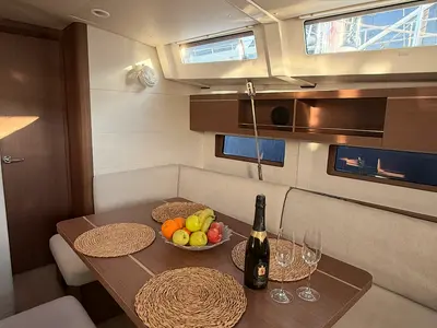 Salon of Athena 4, a Beneteau Oceanis 46.1 sailboat at Fethiye, Turkey