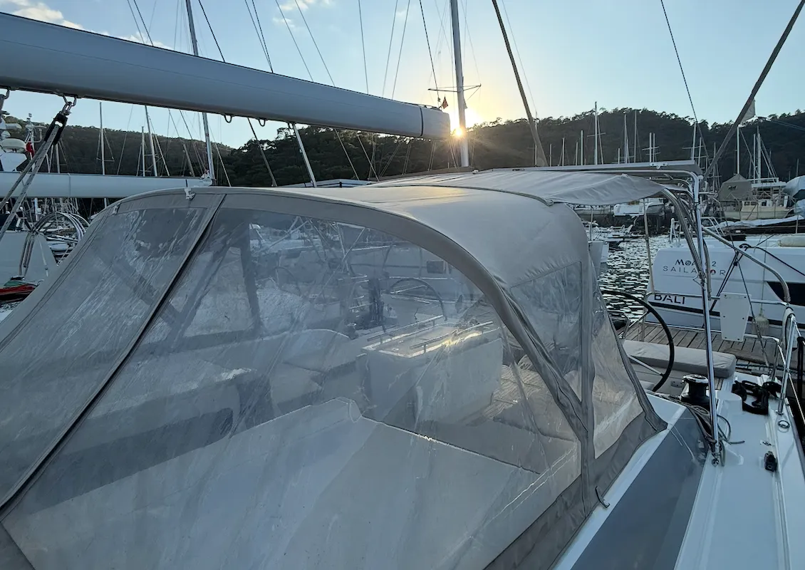 Deck of Athena 4, a Beneteau Oceanis 46.1 sailboat at Fethiye, Turkey