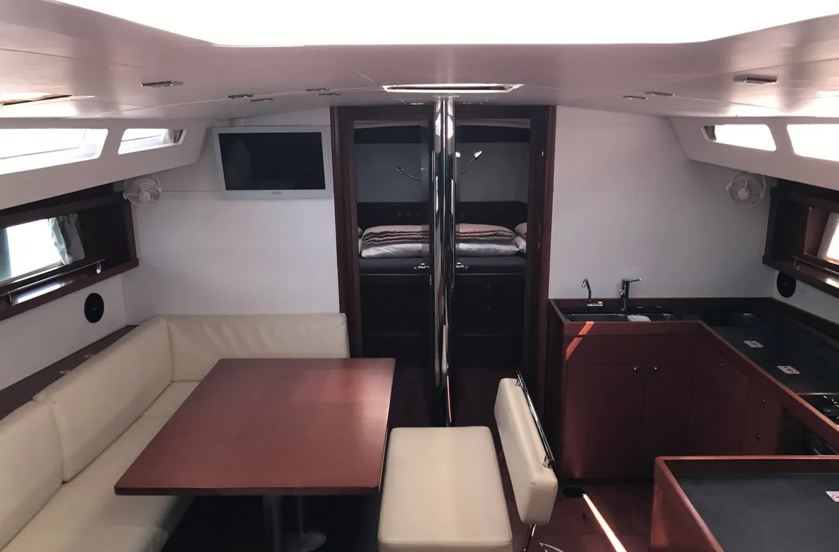 Salon of Skiron, a Beneteau Oceanis 48 sailboat at Athens, Greece