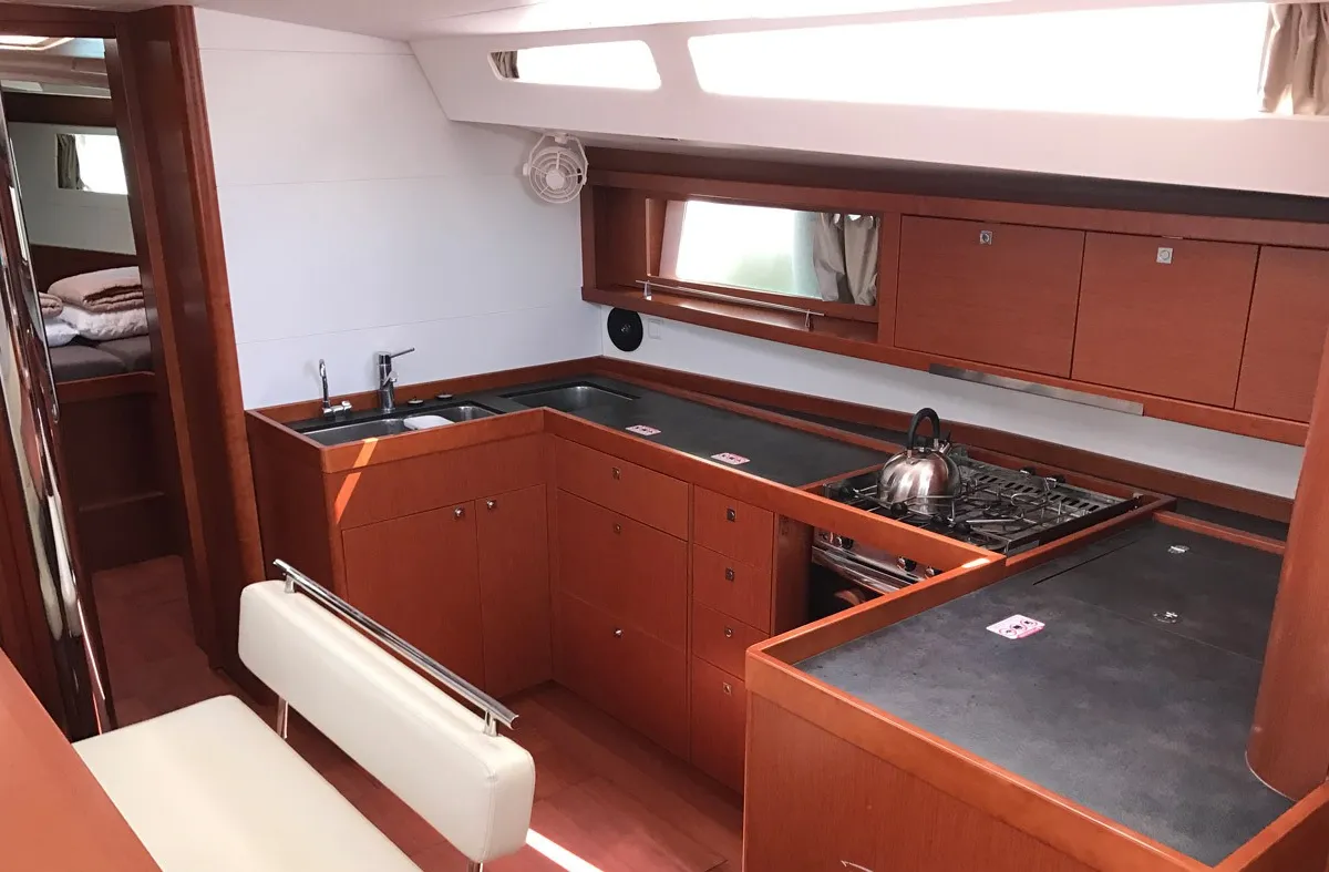 Galley of Skiron, a Beneteau Oceanis 48 sailboat at Athens, Greece