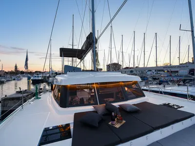 Deck of Fux 4 Sail, a Bali Catspace catamaran at Zadar, Croatia