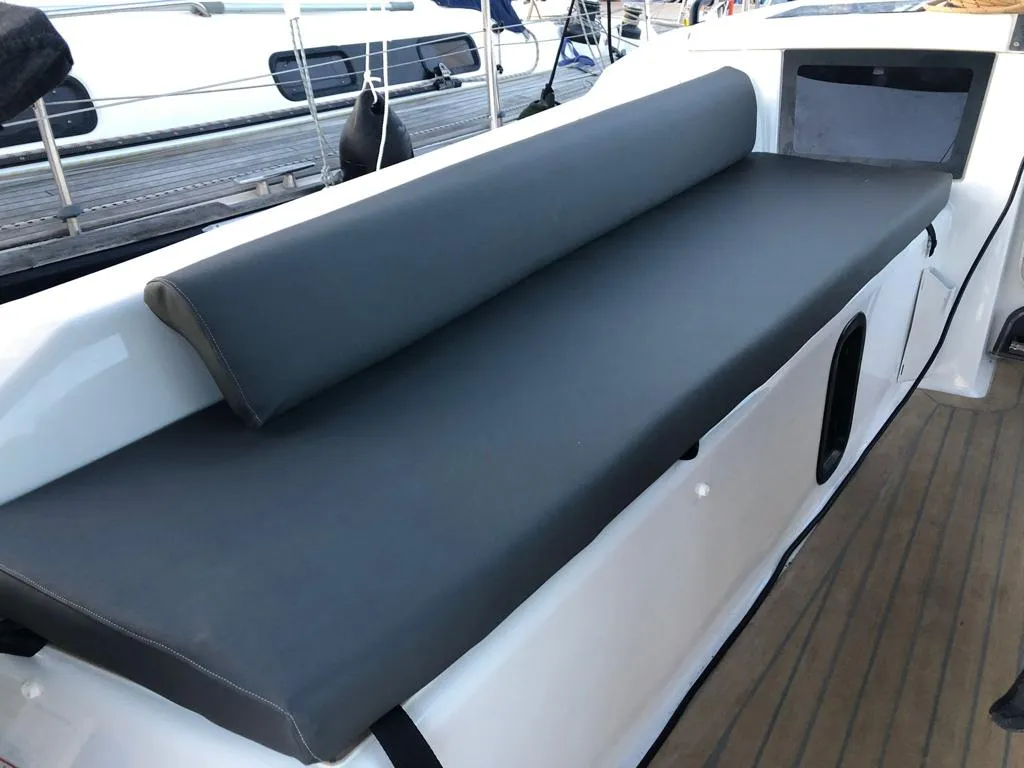 Deck of SIRIUS, a Dufour 37 sailboat at Sant Antoni de Portmany, Spain