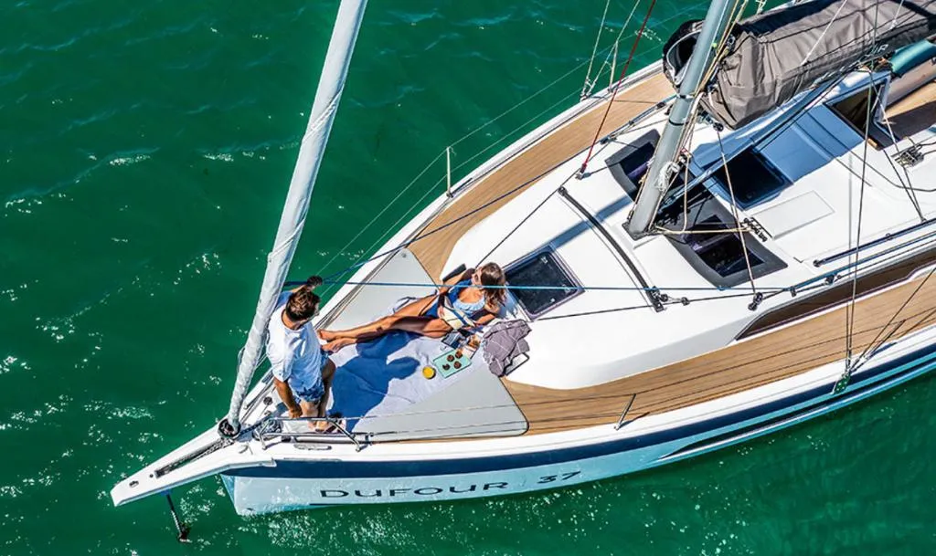 Exterior view of SIRIUS, a Dufour 37 sailboat at Sant Antoni de Portmany, Spain
