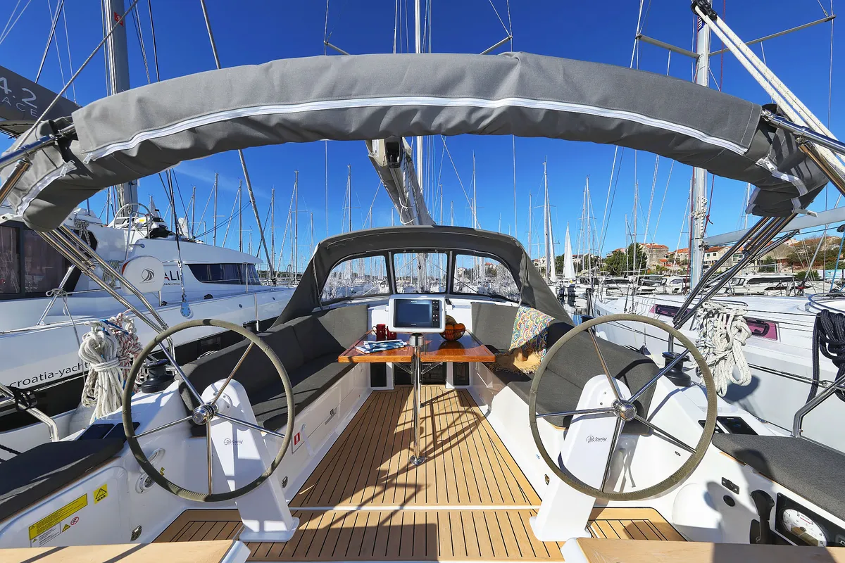 Cockpit of Leeloo, a Hanse 360 sailboat at Grad Šibenik, Croatia