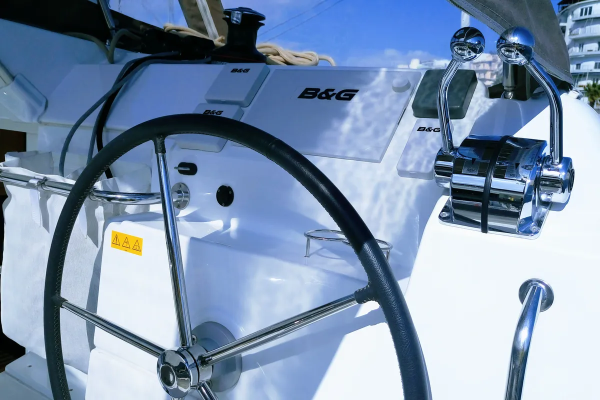 Cockpit of Lion Royal, a Lagoon 39 catamaran at Municipal Unit of Kranidi, Greece