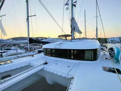Deck of Lion Royal, a Lagoon 39 catamaran at Municipal Unit of Kranidi, Greece