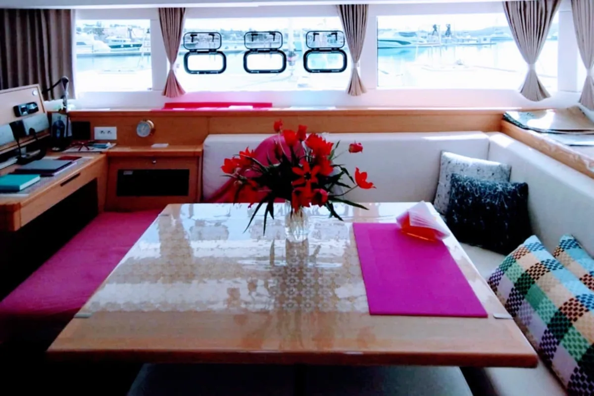 Salon of Lion Royal, a Lagoon 39 catamaran at Municipal Unit of Kranidi, Greece