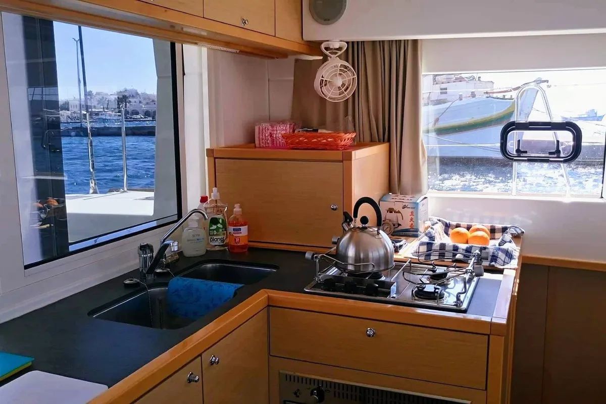 Galley of Lion Royal, a Lagoon 39 catamaran at Municipal Unit of Kranidi, Greece