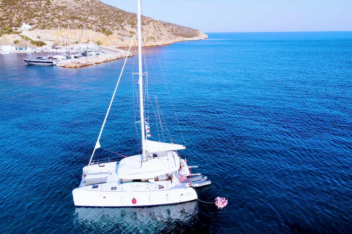 Exterior view of Lion Royal, a Lagoon 39 catamaran at Municipal Unit of Kranidi, Greece