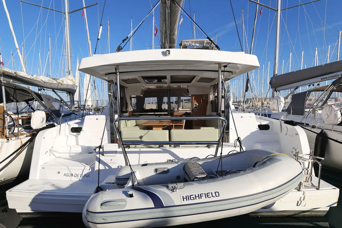 Exterior view of Agua De Luna, a Bali Catspace catamaran at Seget Donji, Croatia