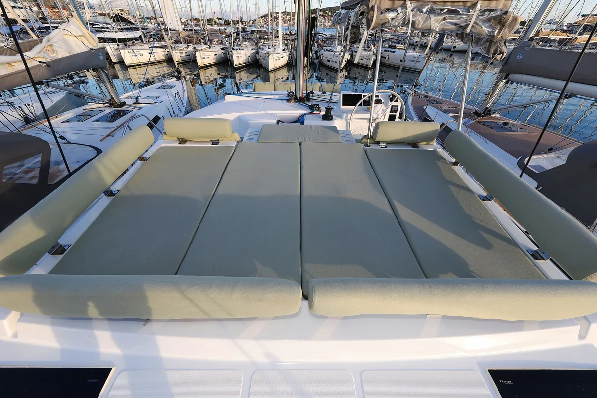 Deck of Agua De Luna, a Bali Catspace catamaran at Seget Donji, Croatia