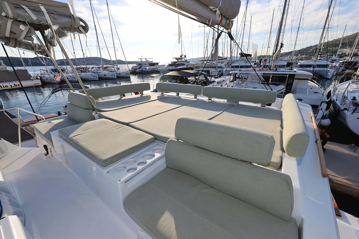 Deck of Agua De Luna, a Bali Catspace catamaran at Seget Donji, Croatia