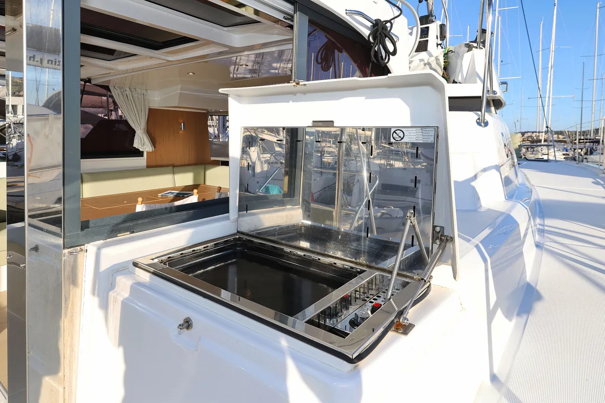 Deck of Agua De Luna, a Bali Catspace catamaran at Seget Donji, Croatia