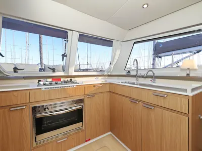 Galley of Agua De Luna, a Bali Catspace catamaran at Seget Donji, Croatia