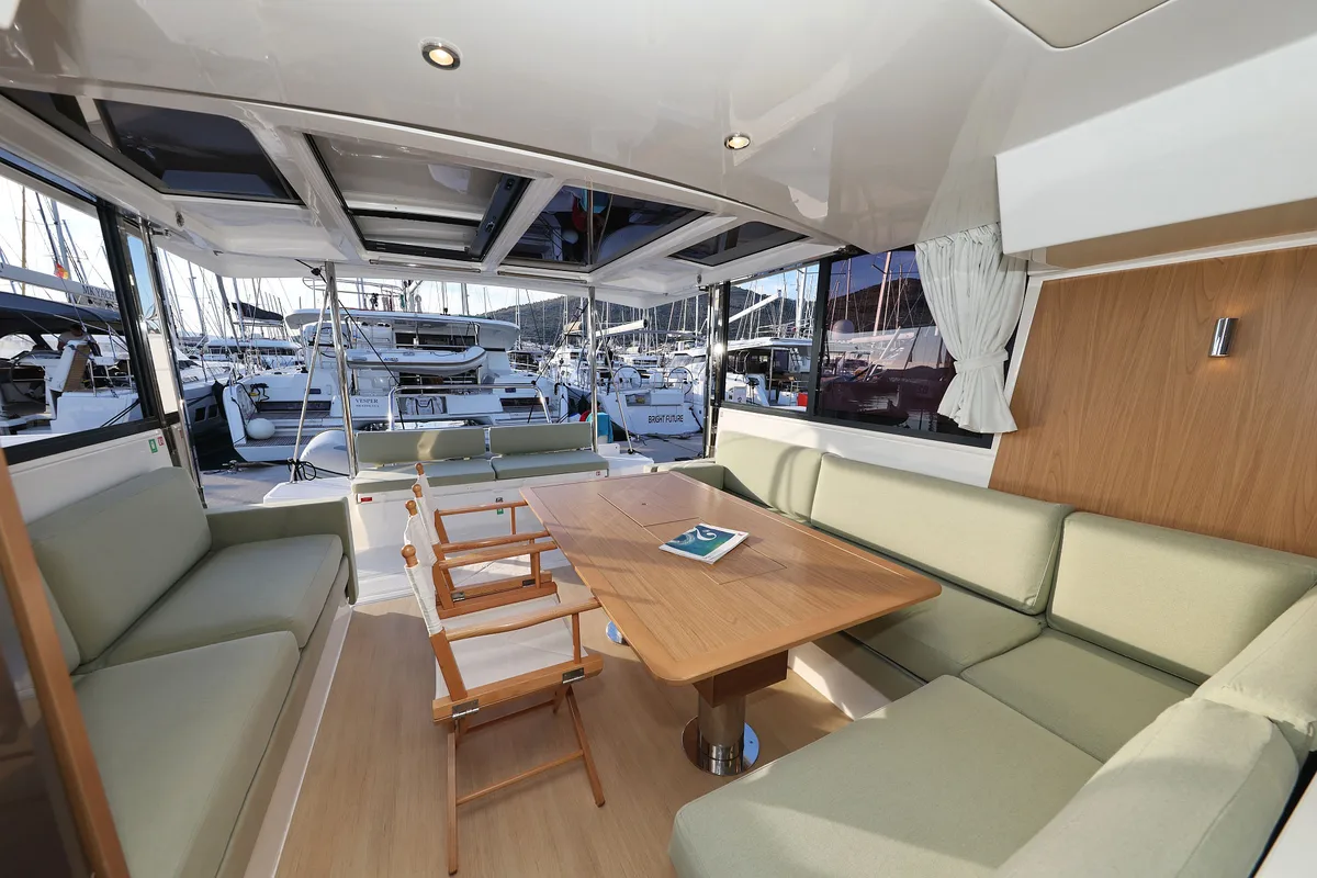 Salon of Agua De Luna, a Bali Catspace catamaran at Seget Donji, Croatia