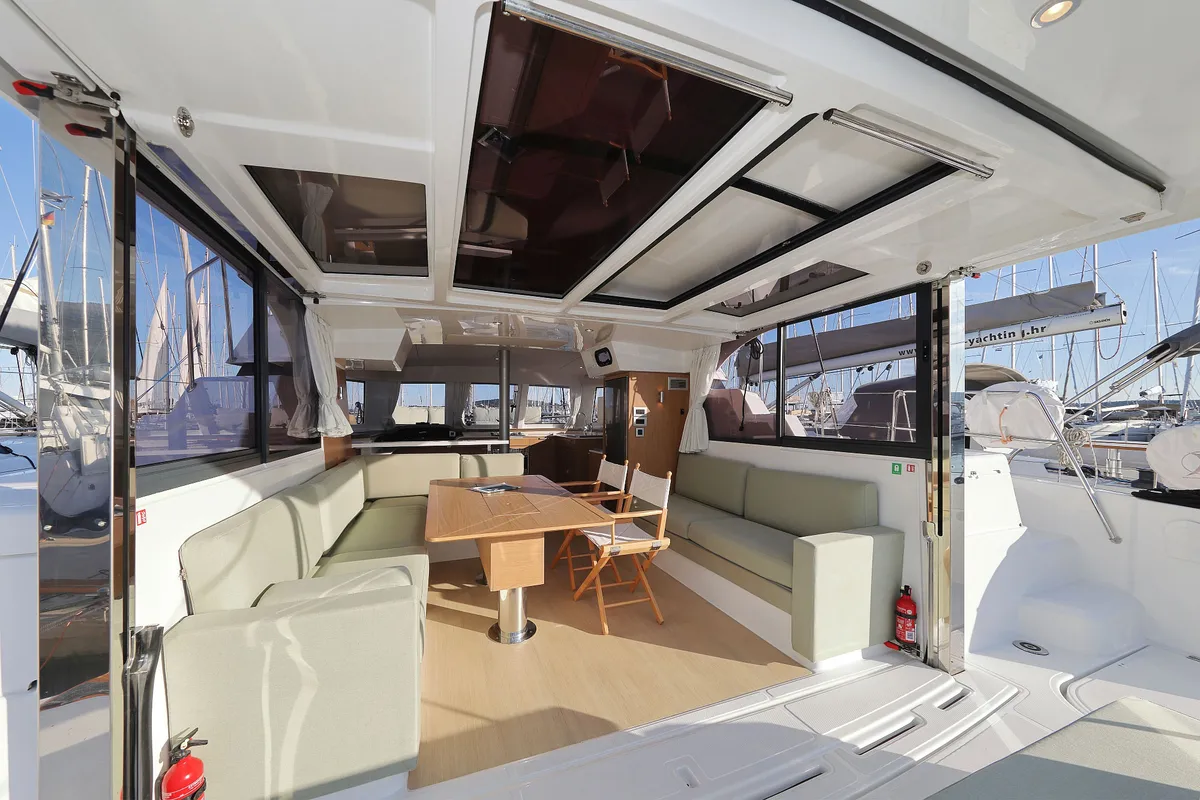 Salon of Agua De Luna, a Bali Catspace catamaran at Seget Donji, Croatia