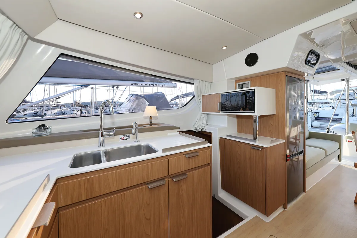 Galley of Agua De Luna, a Bali Catspace catamaran at Seget Donji, Croatia