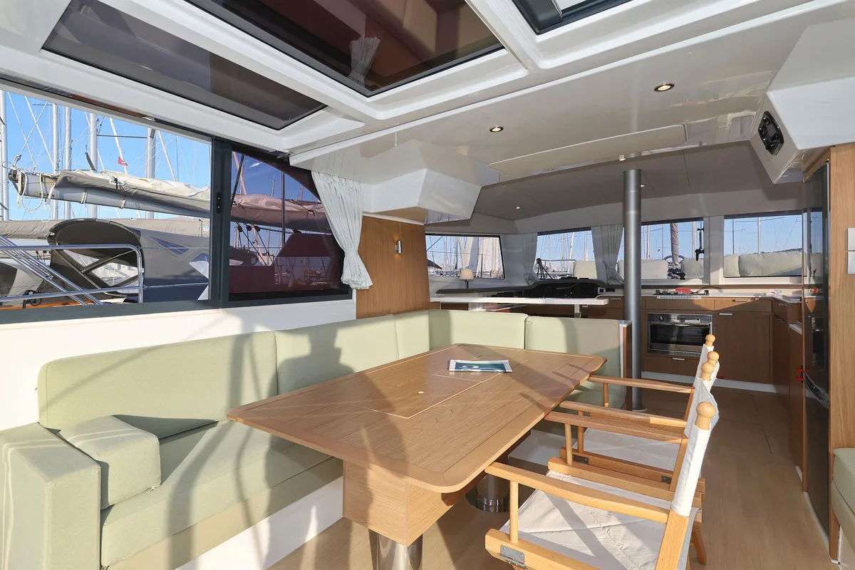 Salon of Agua De Luna, a Bali Catspace catamaran at Seget Donji, Croatia