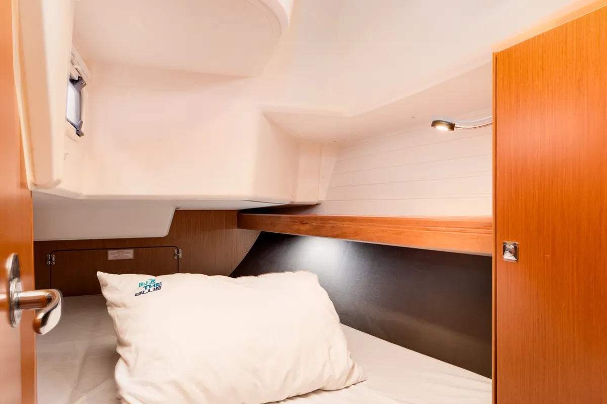 Cabin on Fjaka, a Bavaria Cruiser 37 sailboat at Punat, Croatia