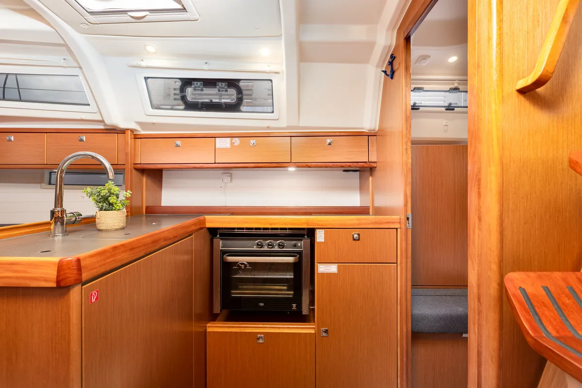 Galley of Fjaka, a Bavaria Cruiser 37 sailboat at Punat, Croatia