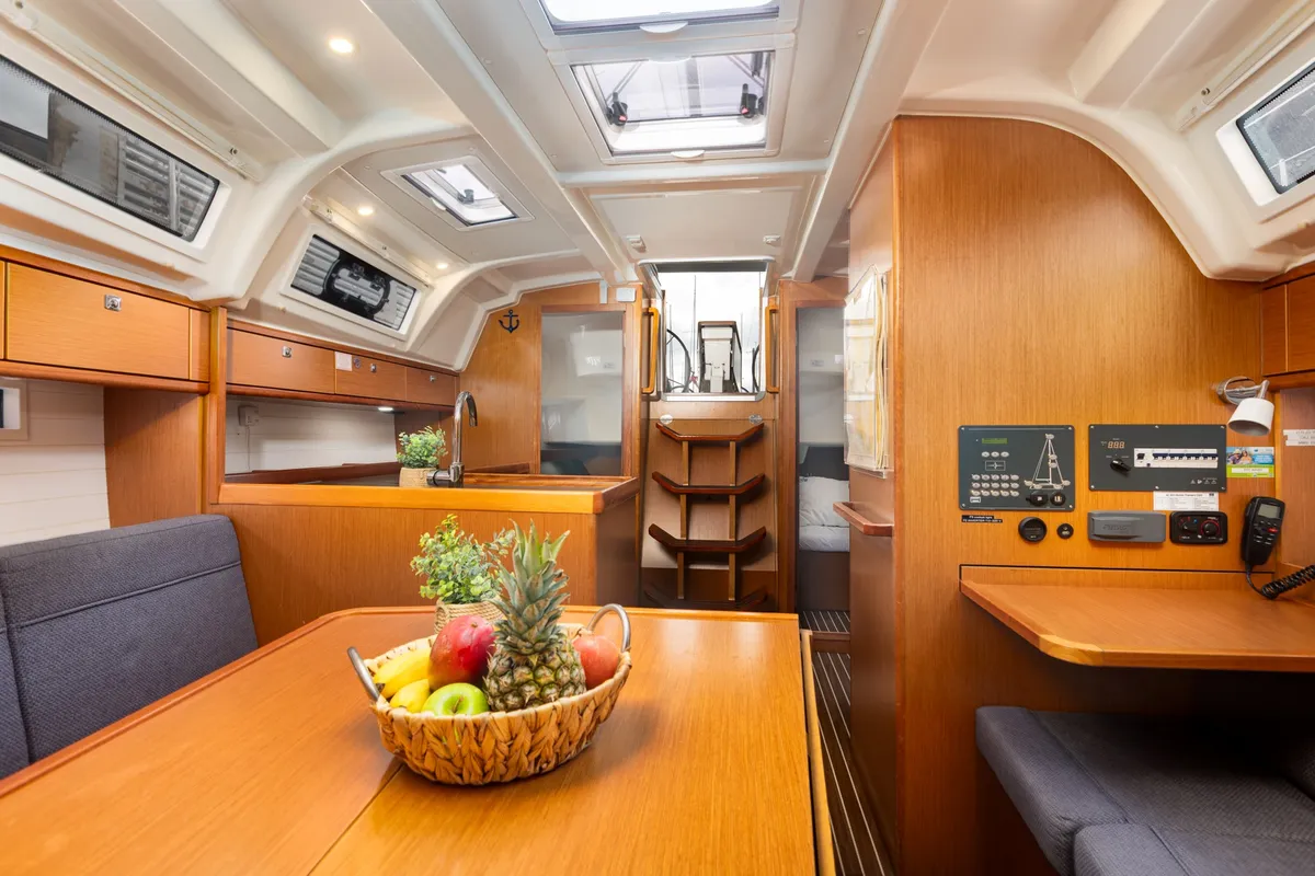 Salon of Fjaka, a Bavaria Cruiser 37 sailboat at Punat, Croatia