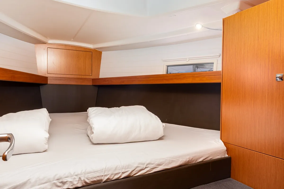 Cabin on Fjaka, a Bavaria Cruiser 37 sailboat at Punat, Croatia