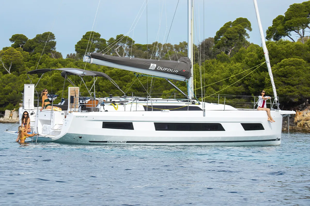 Exterior view of Estela, a Dufour 44 sailboat at es Jonquet, Spain