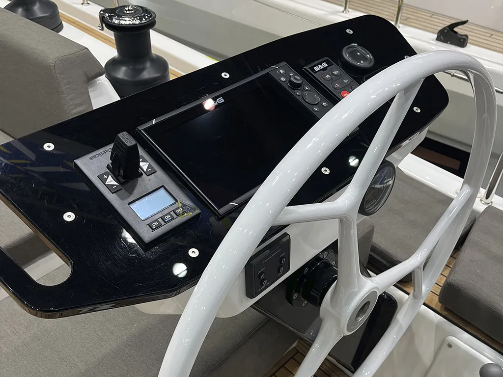 Cockpit of Estela, a Dufour 44 sailboat at es Jonquet, Spain