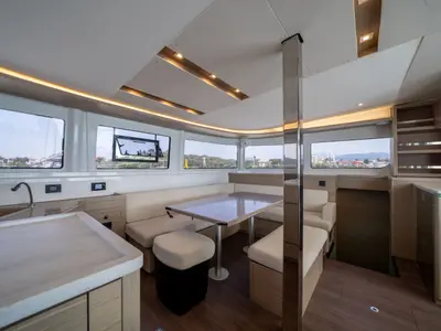 Salon of Blue Dream 48, a Lagoon 46 catamaran at Fethiye, Turkey