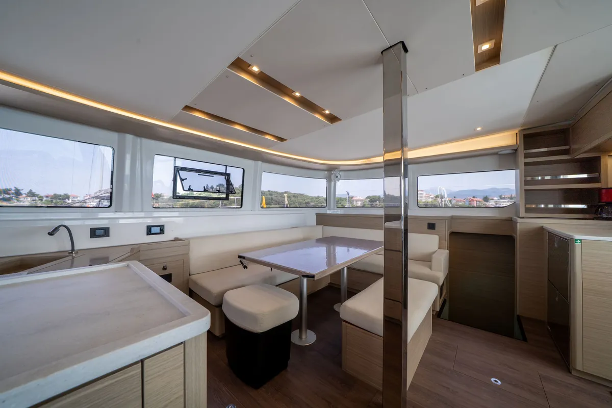 Salon of Blue Dream 48, a Lagoon 46 catamaran at Fethiye, Turkey