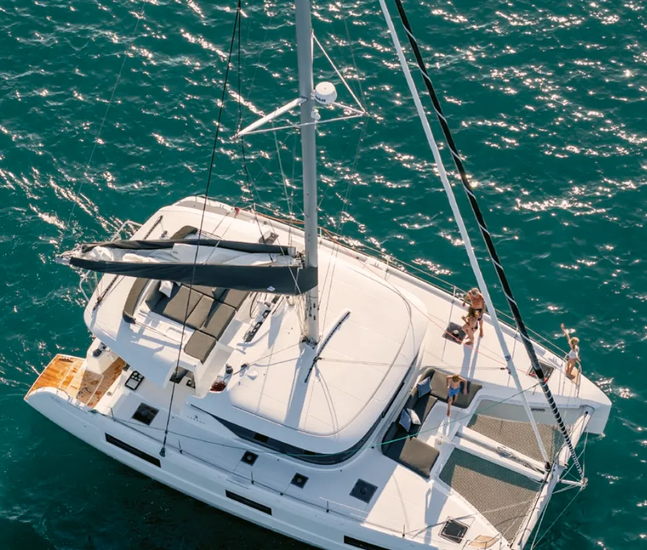 Exterior view of Blue Dream 48, a Lagoon 46 catamaran at Fethiye, Turkey