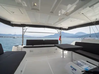 Deck of Blue Dream 48, a Lagoon 46 catamaran at Fethiye, Turkey