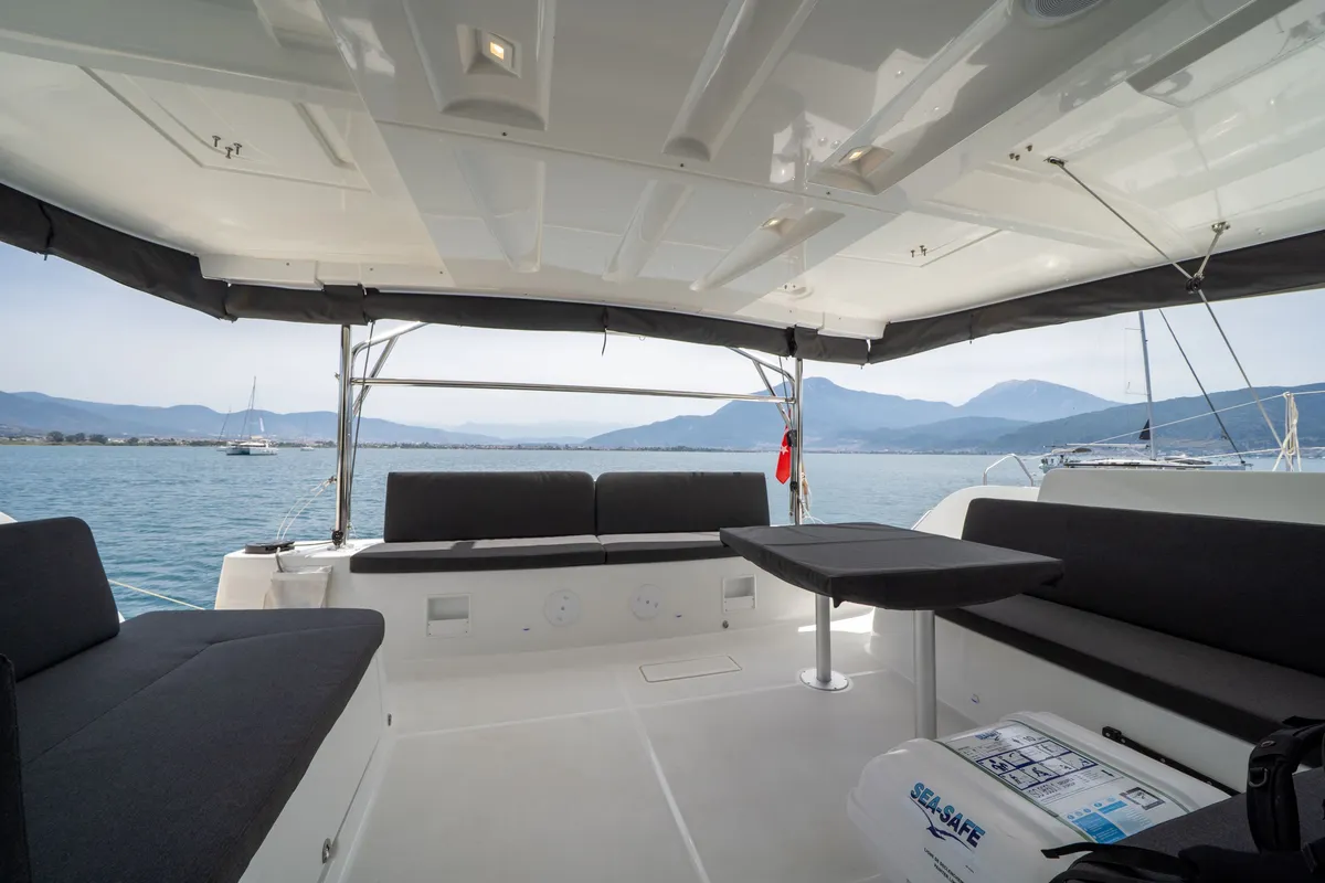 Deck of Blue Dream 48, a Lagoon 46 catamaran at Fethiye, Turkey