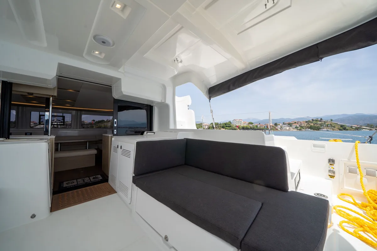 Deck of Blue Dream 48, a Lagoon 46 catamaran at Fethiye, Turkey