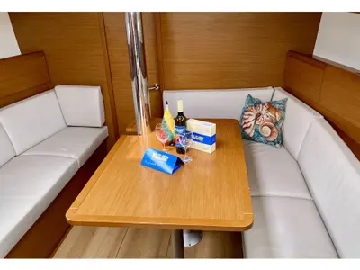 Salon of Santana, a Jeanneau Sun Odyssey 389 sailboat at Šibenik, Croatia