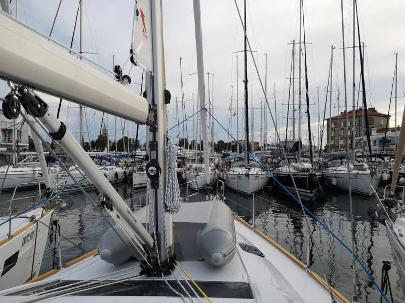 Exterior view of Sokol, a Elan Impression 45.1 sailboat at Grad Šibenik, Croatia