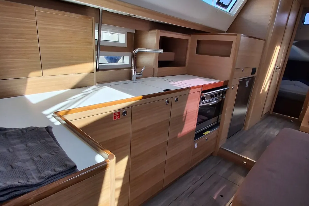 Galley of Sokol, a Elan Impression 45.1 sailboat at Grad Šibenik, Croatia