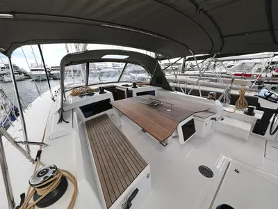 Cockpit of Fantasea, a Dufour 470 sailboat at Grad Vodice, Croatia