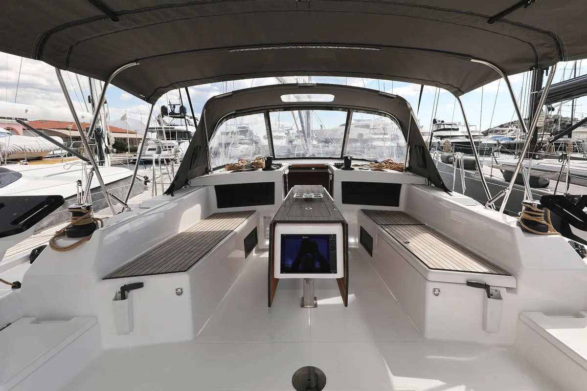 Cockpit of Fantasea, a Dufour 470 sailboat at Grad Vodice, Croatia