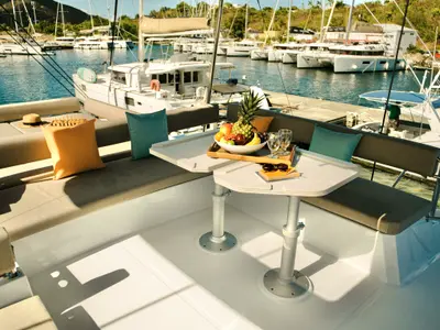 Deck of CattyShack, a Bali 4.8 catamaran at Parham Town, British Virgin Islands