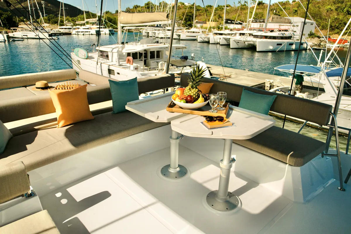 Deck of CattyShack, a Bali 4.8 catamaran at Parham Town, British Virgin Islands