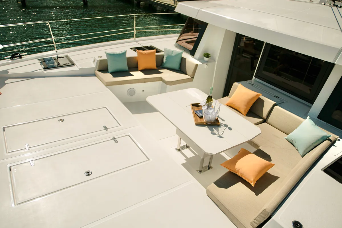 Deck of CattyShack, a Bali 4.8 catamaran at Parham Town, British Virgin Islands