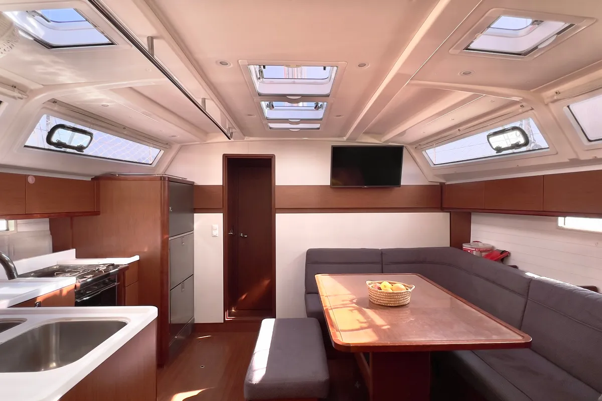 Salon of Marlin, a Bavaria Cruiser 46 Style sailboat at Fethiye, Turkey