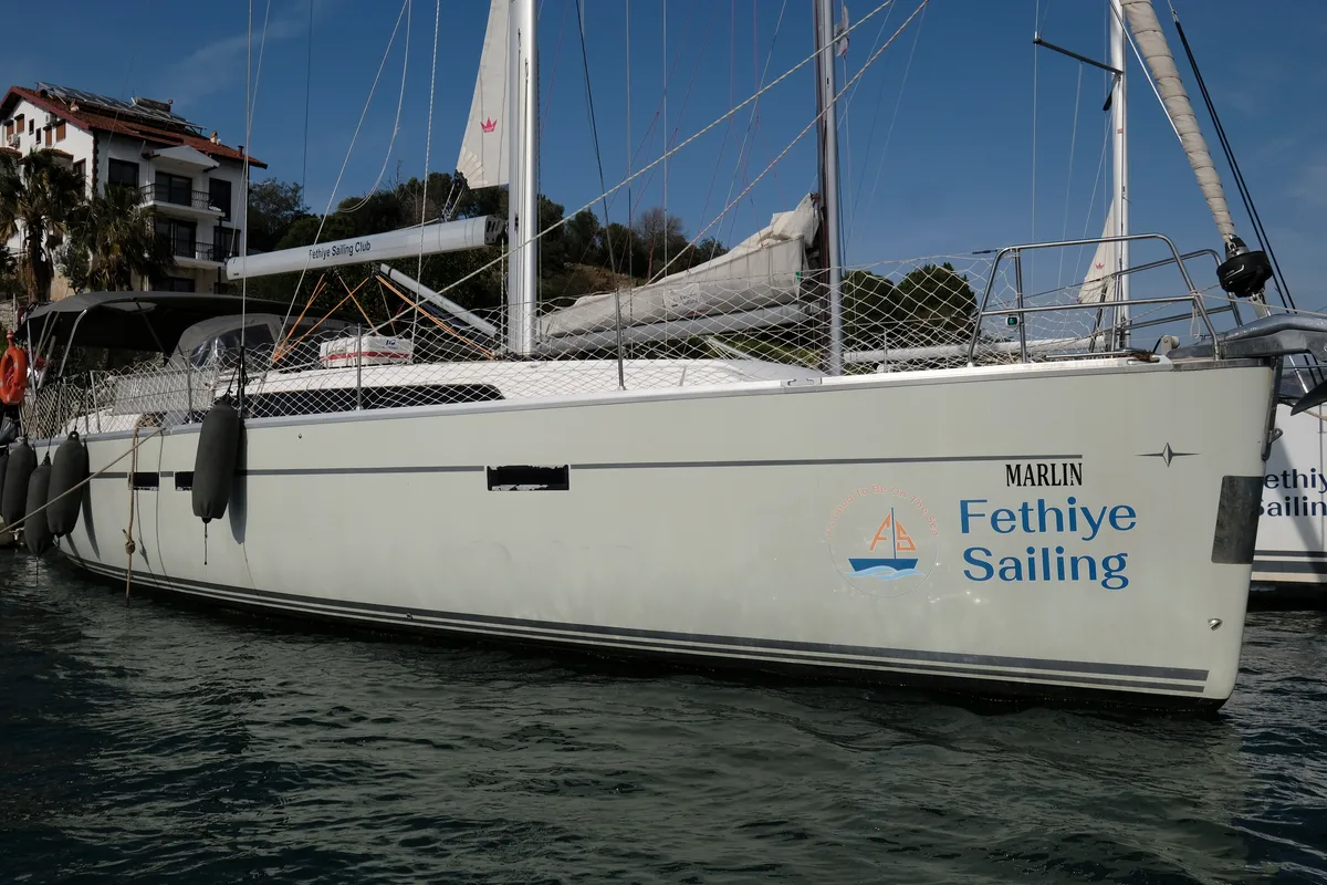 Exterior view of Marlin, a Bavaria Cruiser 46 Style sailboat at Fethiye, Turkey