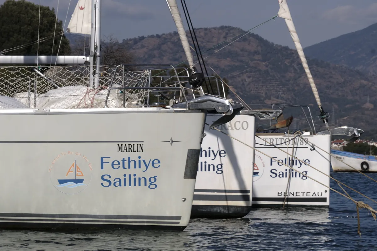 Exterior view of Marlin, a Bavaria Cruiser 46 Style sailboat at Fethiye, Turkey