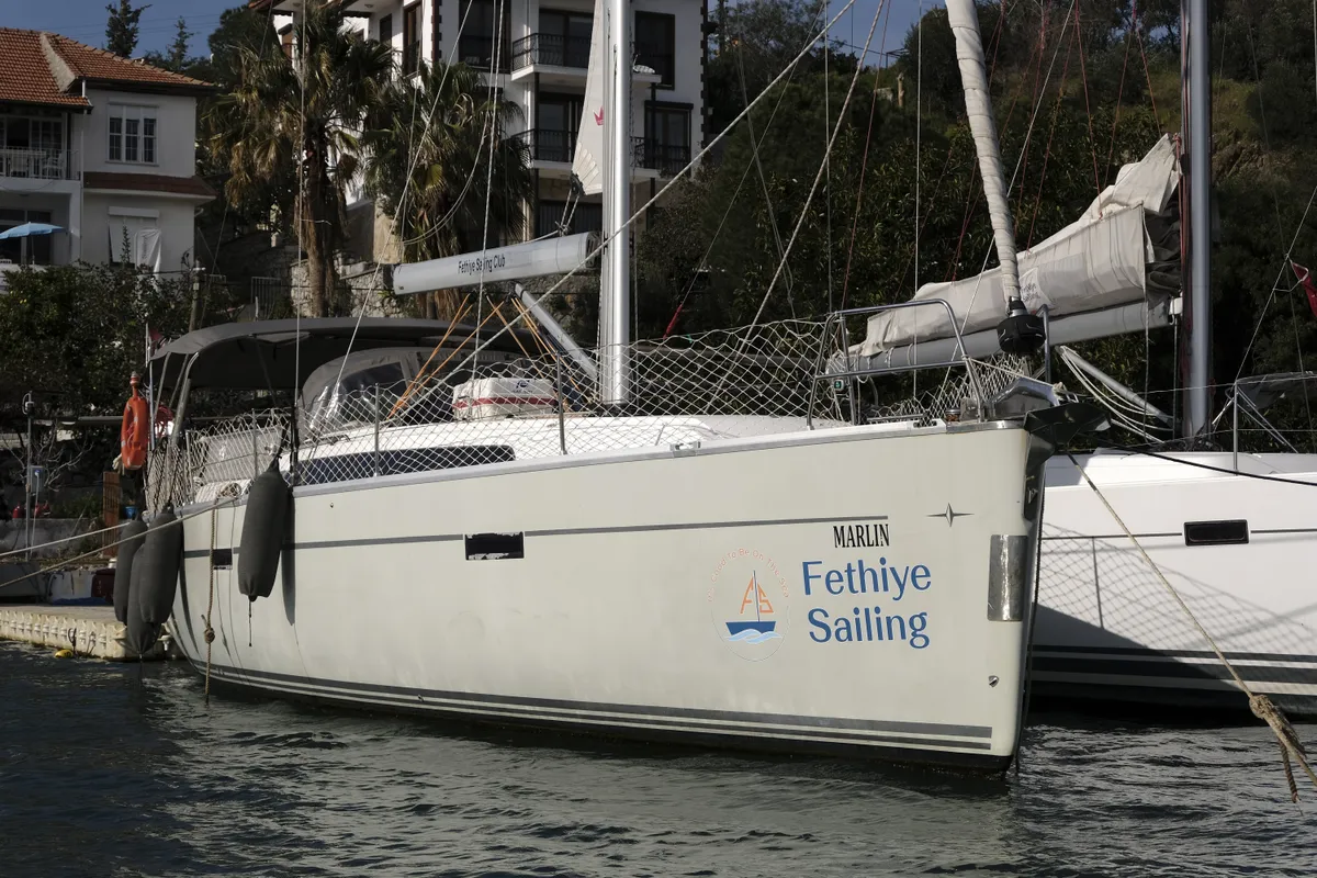 Exterior view of Marlin, a Bavaria Cruiser 46 Style sailboat at Fethiye, Turkey