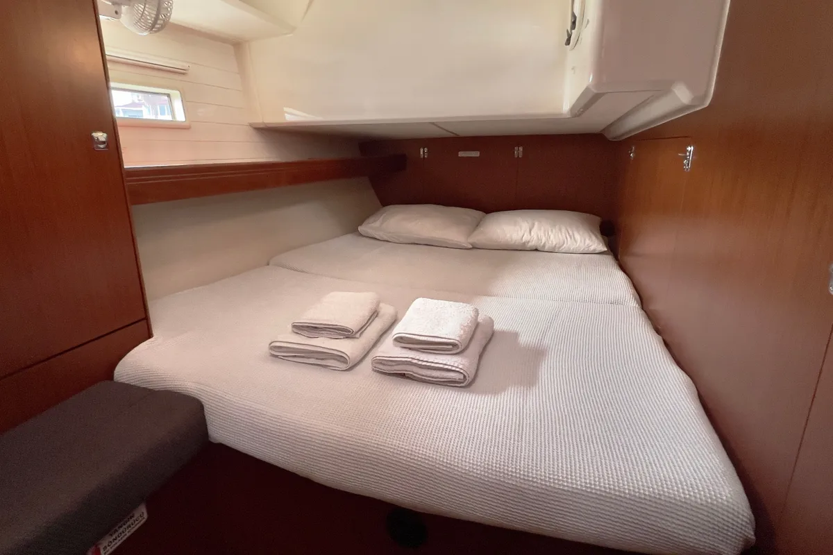 Cabin on Marlin, a Bavaria Cruiser 46 Style sailboat at Fethiye, Turkey