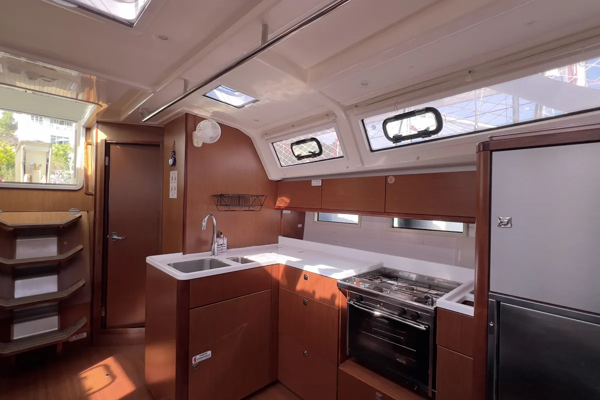 Salon of Marlin, a Bavaria Cruiser 46 Style sailboat at Fethiye, Turkey
